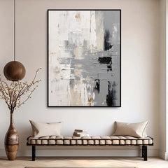 Monochrome Reflections – Black, White & Grey Textured Painting for Modern Interiors
