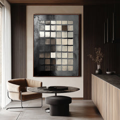 Geometric Harmony – Bold Black & White Abstract Painting for Modern Interiors