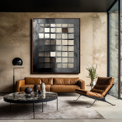 Geometric Harmony – Bold Black & White Abstract Painting for Modern Interiors