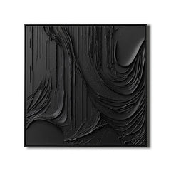 Obsidian Flow-Bold Black Abstract Textured Oil Painting for Minimalist Interiors