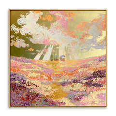 Sunburst Blossom Valley – Colorful Floral Landscape Wall Art hand-painted wall art