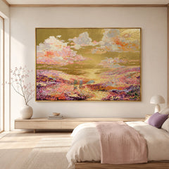 Golden Meadow Daydream – Colorful Floral Landscape Wall Art