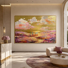 Golden Meadow Daydream – Colorful Floral Landscape Wall Art