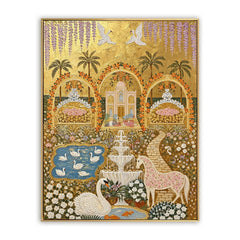 Palace Bloom Menagerie – Ornate Gold Garden Wall Art hand-painted wall art