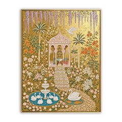 Wisteria Swan Pavilion – Ornate Gold Garden Wall Art hand-painted wall art