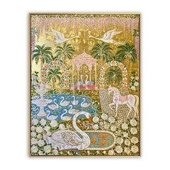 Royal Swan Conservatory – Ornate Gold Botanical Wall Art hand-painted wall art