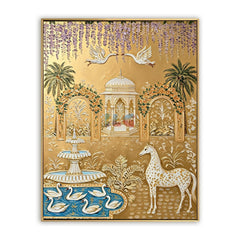 Imperial Crane Oasis – Ornate Gold Garden Wall Art hand-painted wall art