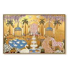 Blush Chateau Garden – Ornate Gold Botanical Wall Art hand-painted wall art