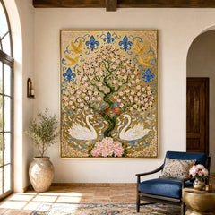 Rose Tree Swan Heraldry – Ornate Gold Botanical Wall Art