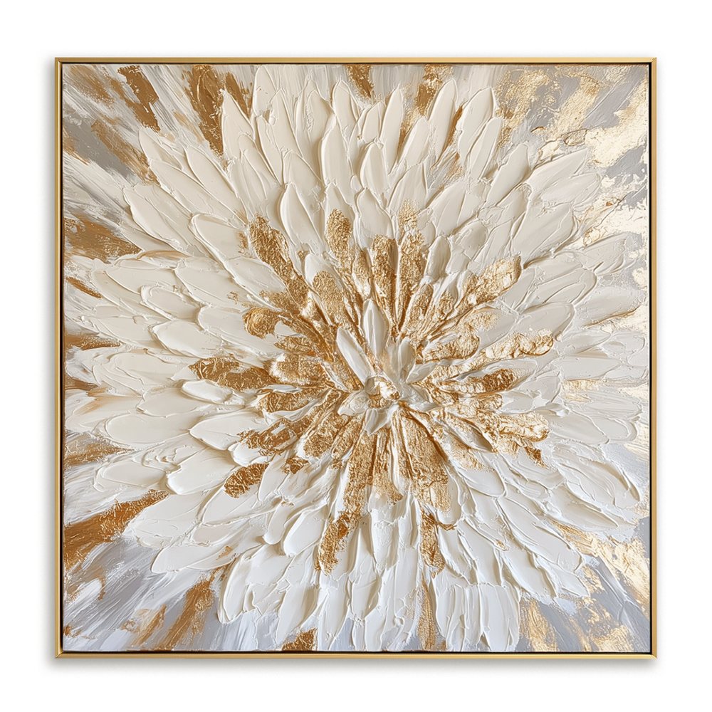 Ivory Petal Radiance – Luxury Floral Textured Wall Art hand-painted wall art