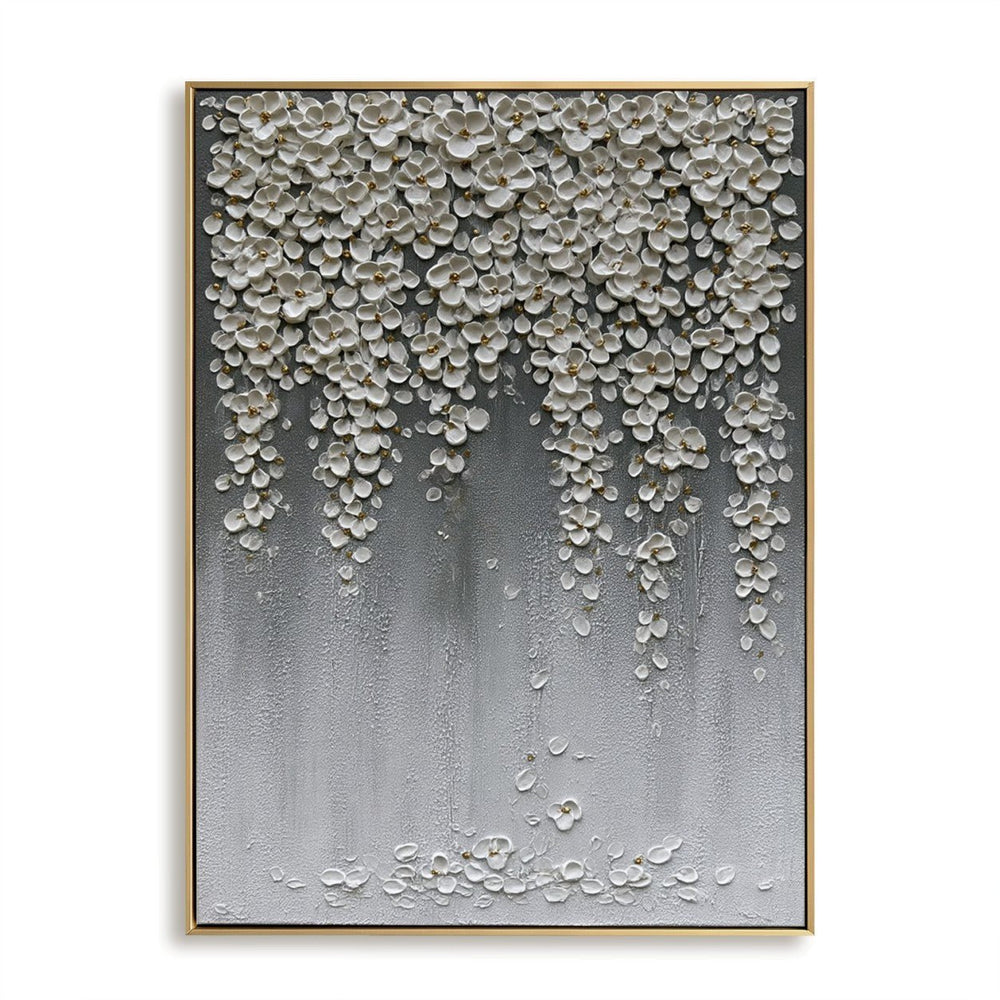 Pearl Blossom Veil – Luxury Floral Textured Wall Art hand-painted wall art