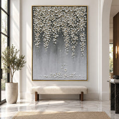 Pearl Blossom Veil – Luxury Floral Textured Wall Art