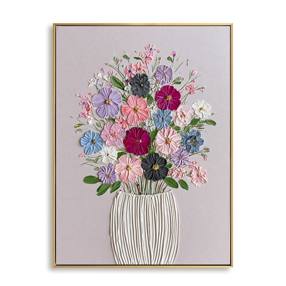 Blush Bouquet Bloom – Textured Floral Vase Wall Art hand-painted wall art