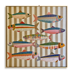 Harbor Stripe Fish Parade – Coastal Abstract Wall Art hand-painted wall art