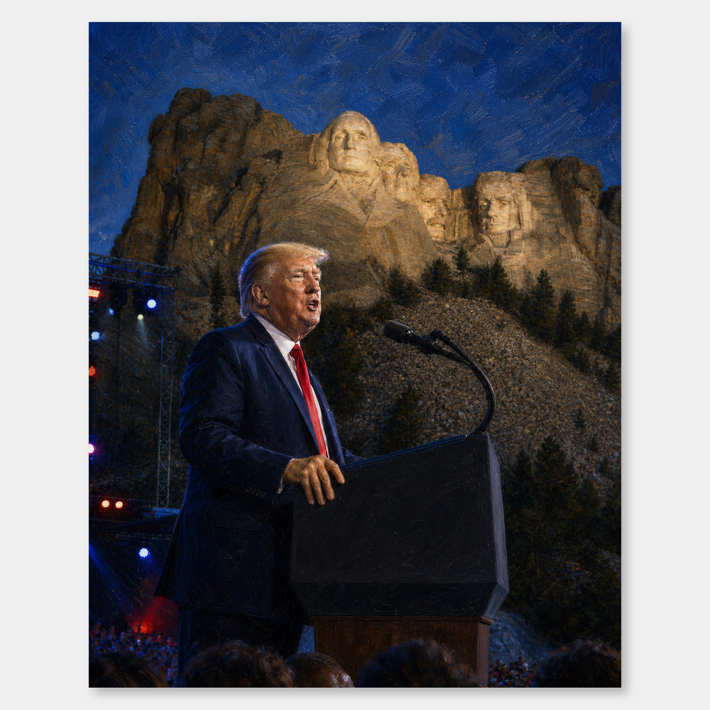 At the Shrine of Democracy oil painting, complete artwork on a light gray background