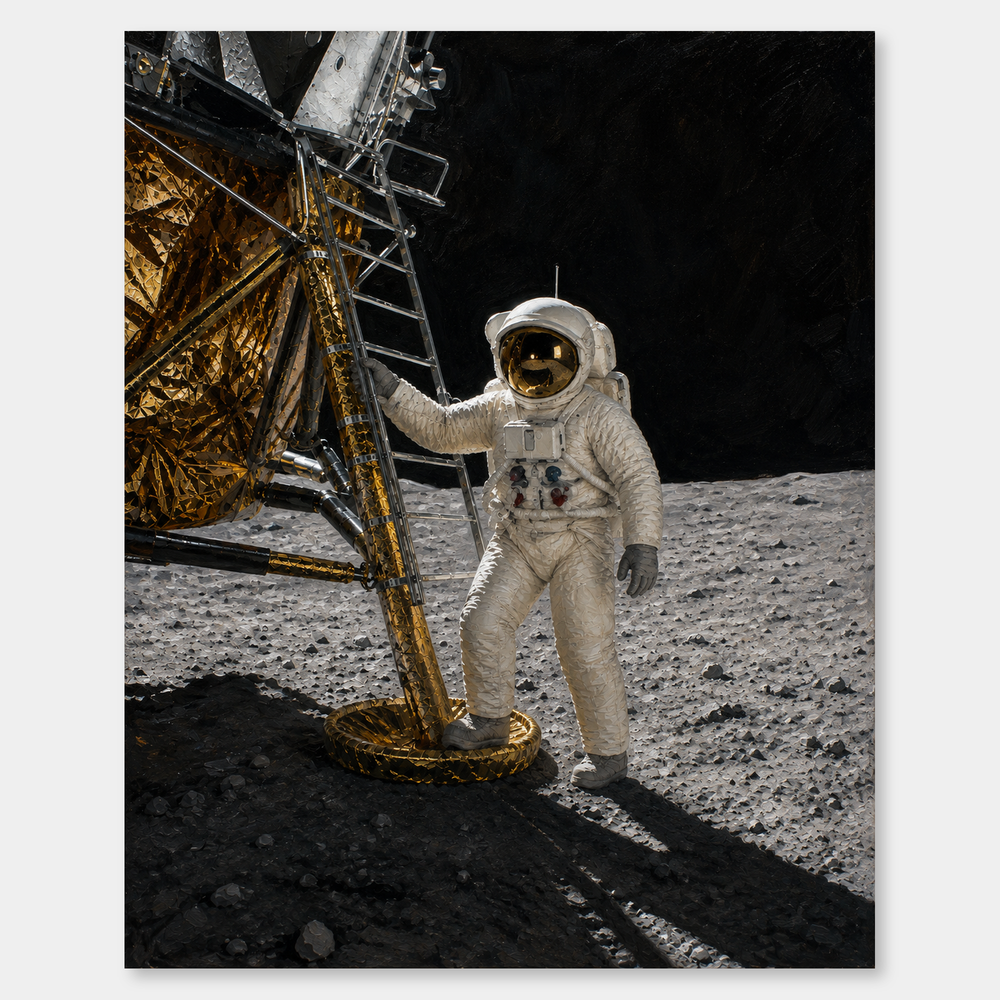 One Giant Leap oil painting, complete artwork on a light gray background