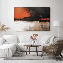 Fiery Horizon – Abstract Orange & Black Wall Art, Modern Living Room Decor