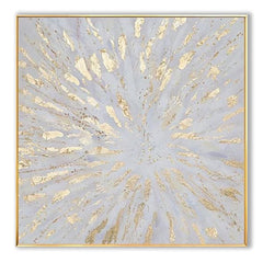 Gold Framed Square Textured Abstract Wall Art: Light Blue & Gold Burst Pattern