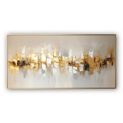 Golden Echo-Golden Abstract Cityscape Oil Painting, Textured Modern Wall Art