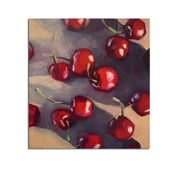 Cherries-Impressionist Cherry Oil Painting – Vibrant Red Square Dining Room Wall Art
