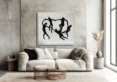 Dance Shadows-Textured Abstract Human Silhouette Painting – Modern Minimalist Wall Art