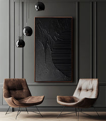 Black Depth – Monochrome Textured Abstract Painting for Contemporary Interiors