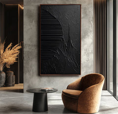 Black Depth – Monochrome Textured Abstract Painting for Contemporary Interiors