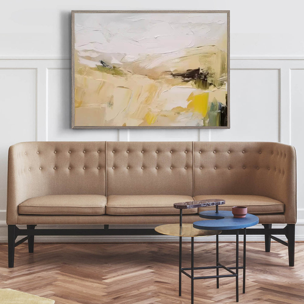 Large Abstract Landscape Oil Painting On Canvas Original Minimalist Yellow Wall Art Modern Nature Art for Living Room