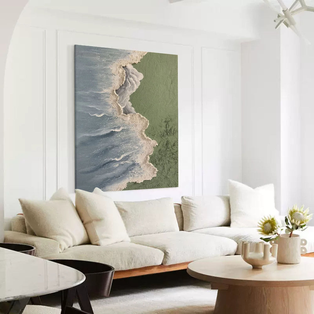 Original Abstract Beach Oil Painting On Canvas Large Blue Ocean Wall Art Seascape Painting Living room Wall Decor