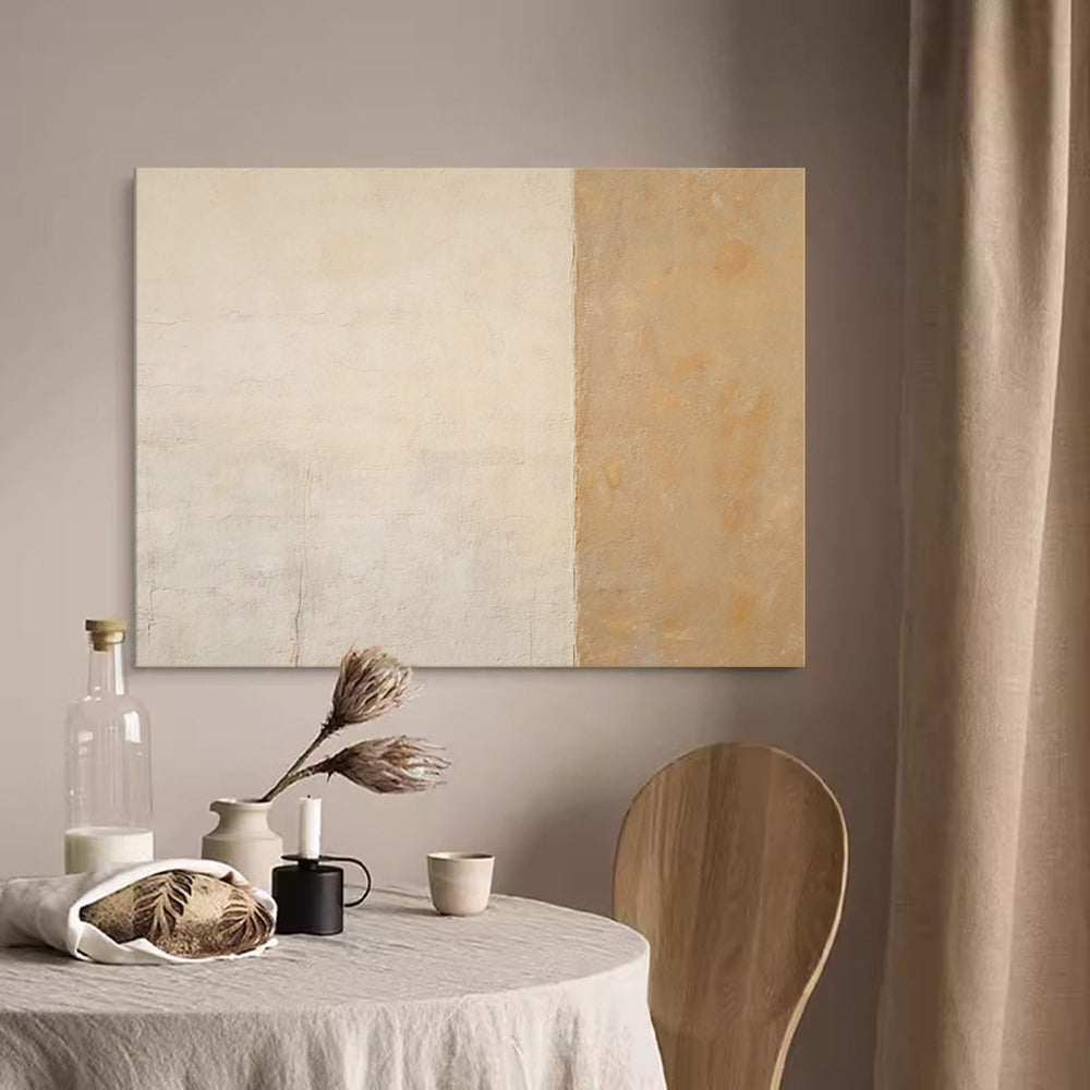 Large Beige And Yellow Abstract Acrylic Painting Framed Original Wall Art Texture Minimalist Oil Painting Living Room Decor