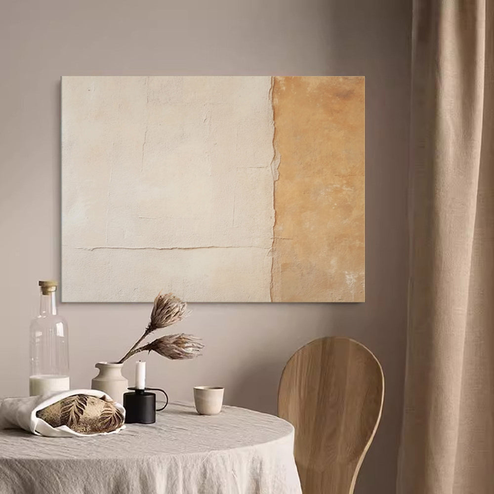 Large Abstract Acrylic Painting Framed Original Wall Art Texture Beige Minimalist Oil Painting Living Room Decor