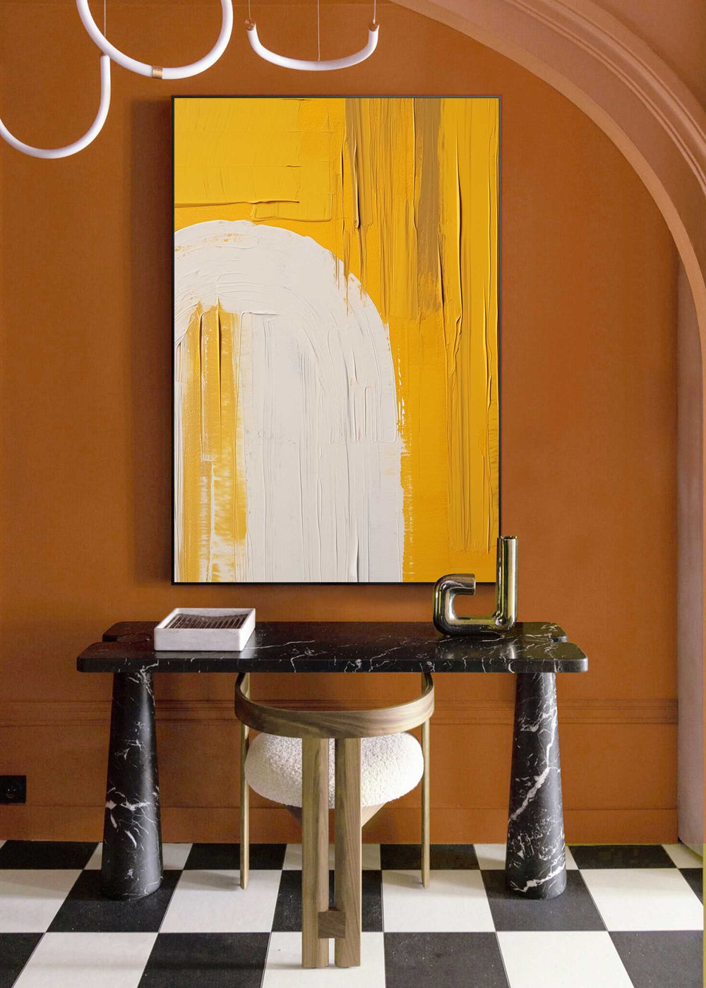 Bright Yellow Texture Minimalist Oil Painting On Canvas Original Wall Art Large Abstract acrylic painting For Living Room