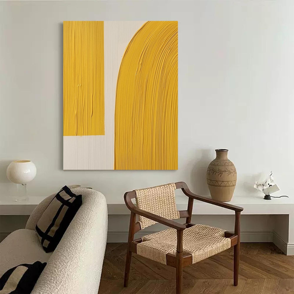 Bright Yellow Large Abstract acrylic painting Texture Minimalist Oil Painting On Canvas Original Wall Art For Living Room