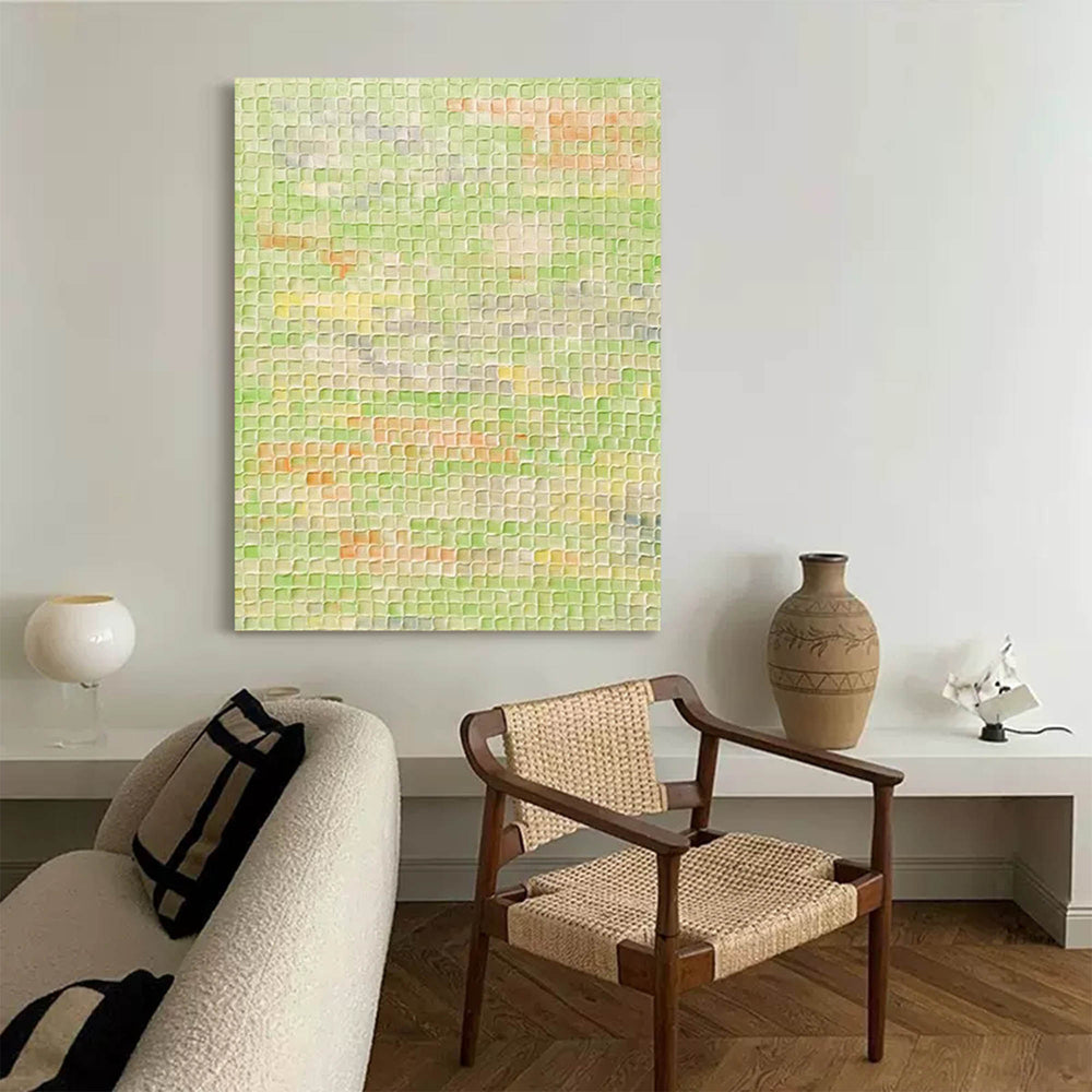 Yellow And Green Abstract Oil Painting on Canvas Modern Texture Wall Art Large Colorful Original Knife Painting Home Decor