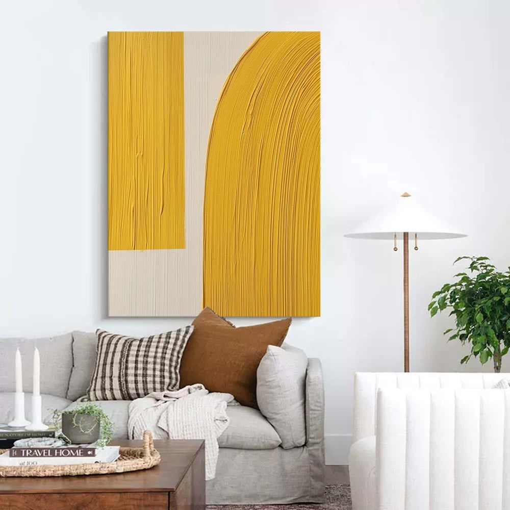 Bright Yellow Large Abstract acrylic painting Texture Minimalist Oil Painting On Canvas Original Wall Art For Living Room