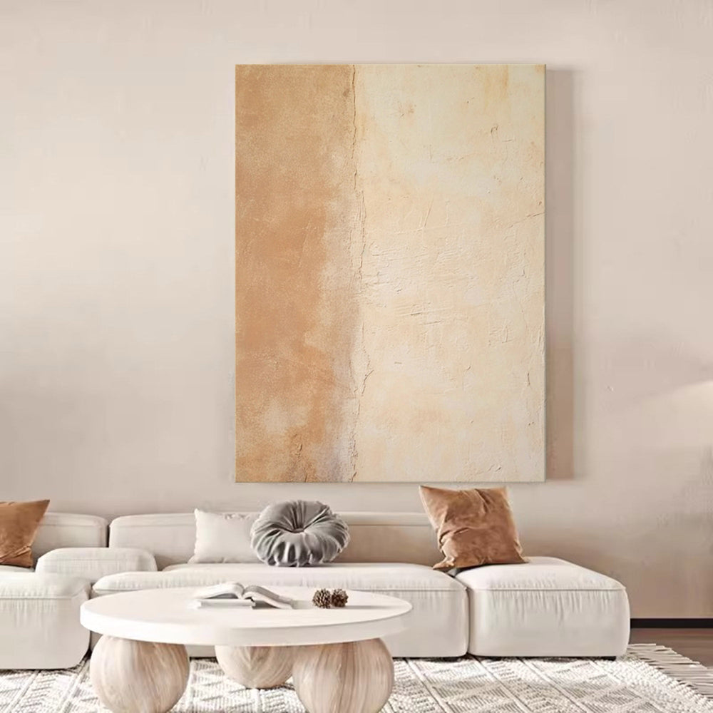 Beige and Yellow Minimalist Wall Art Canvas Framed Oil Painting Abstract Large Vintage Oil Painting Home Decor