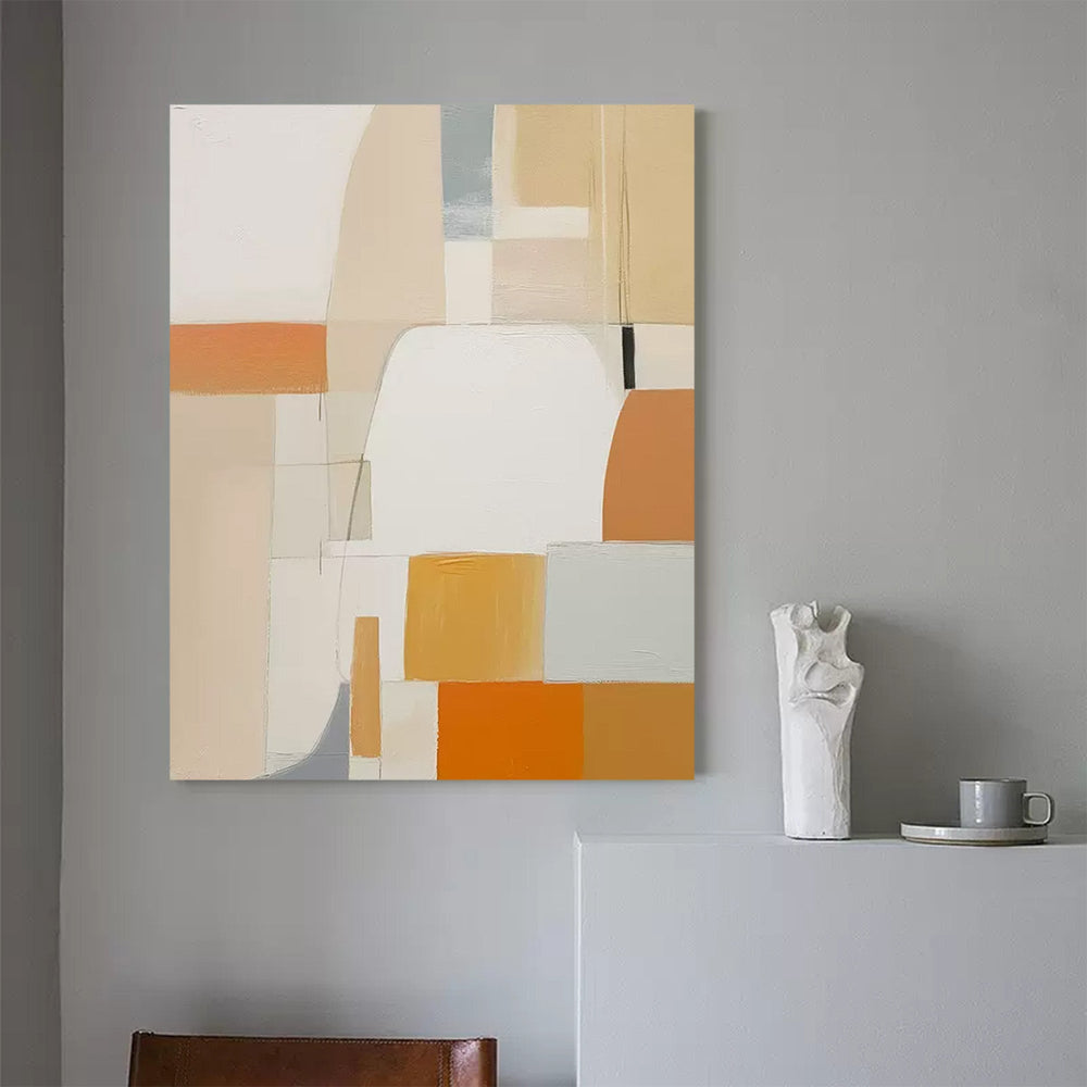 Vibrant Yellow Original Abstract Oil Painting Geometric Large Composition Artwork With Frame For Living Room Decor