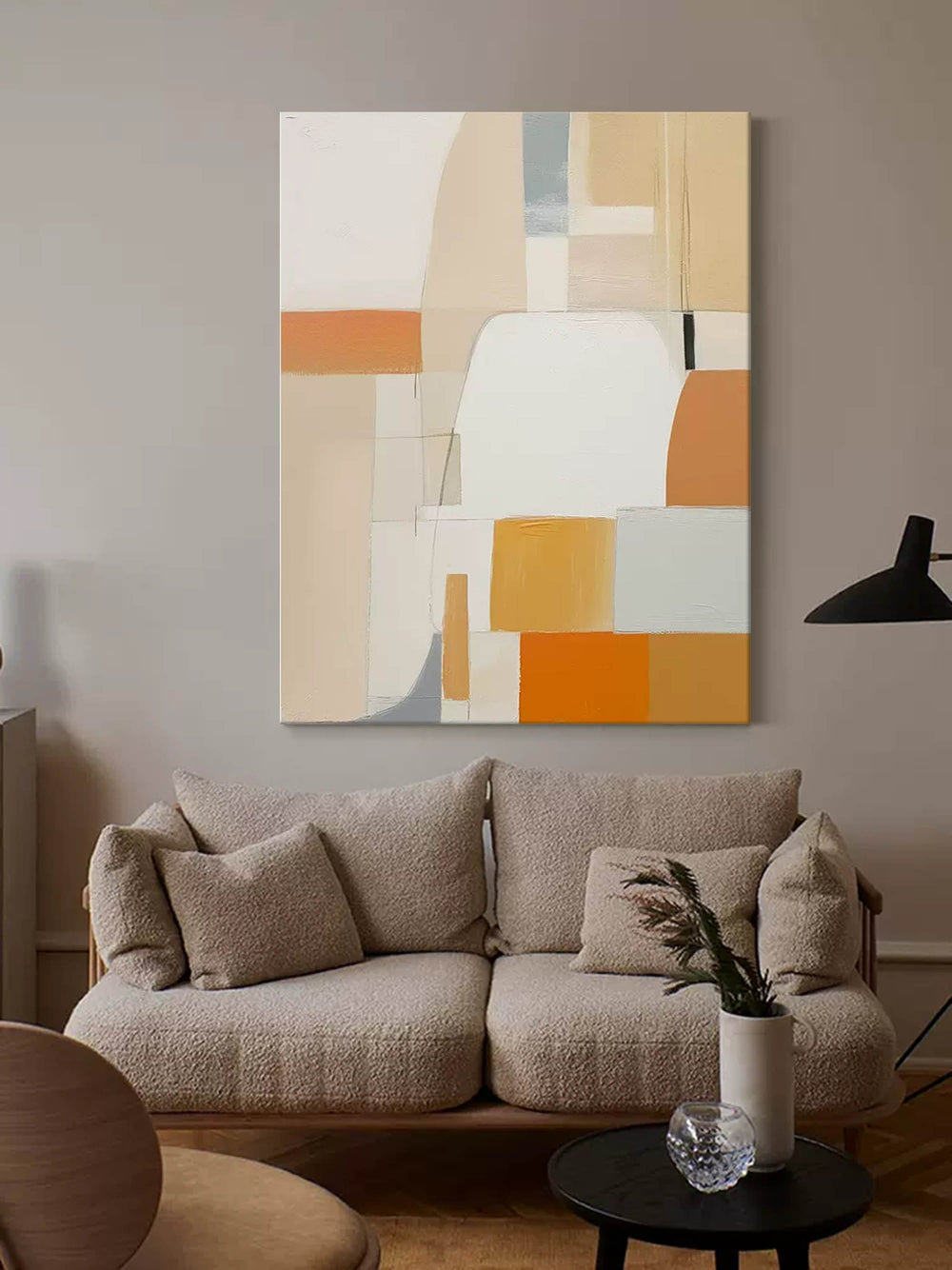 Vibrant Yellow Original Abstract Oil Painting Geometric Large Composition Artwork With Frame For Living Room Decor