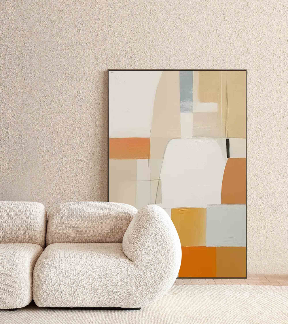 Vibrant Yellow Original Abstract Oil Painting Geometric Large Composition Artwork With Frame For Living Room Decor