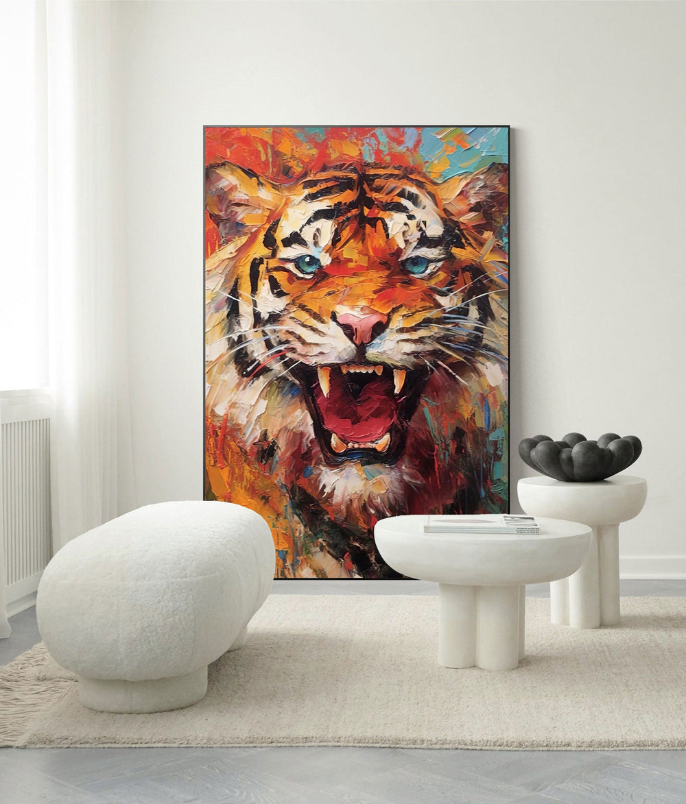 Bright Tiger Canvas Oil Painting Original Impressionist Tiger Canvas Wall Art Modern Animal Oil Painting Living Room Decor