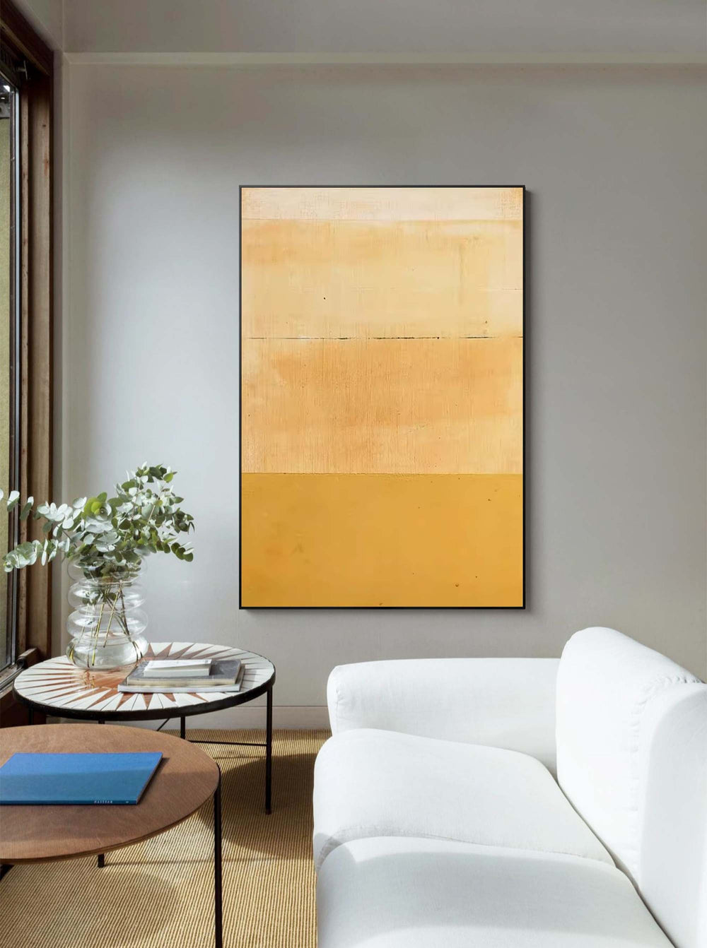 Yellow Abstract Wall Art Canvas With Frame Oil Painting Large Minimalist Oil Painting  Home Decor