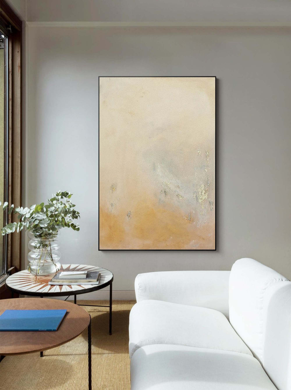 Gold Abstract Wall Art Canvas With Frame Oil Painting Large vintage Minimalist Oil Painting For Living Room