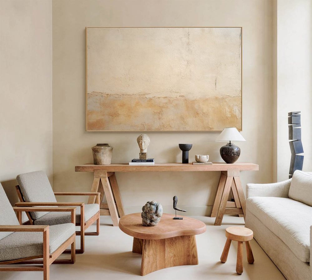 Original Beige Minimalist Abstract Acrylic Painting Large Wall Art Modern Texture Abstract Oil Painting Home Decor