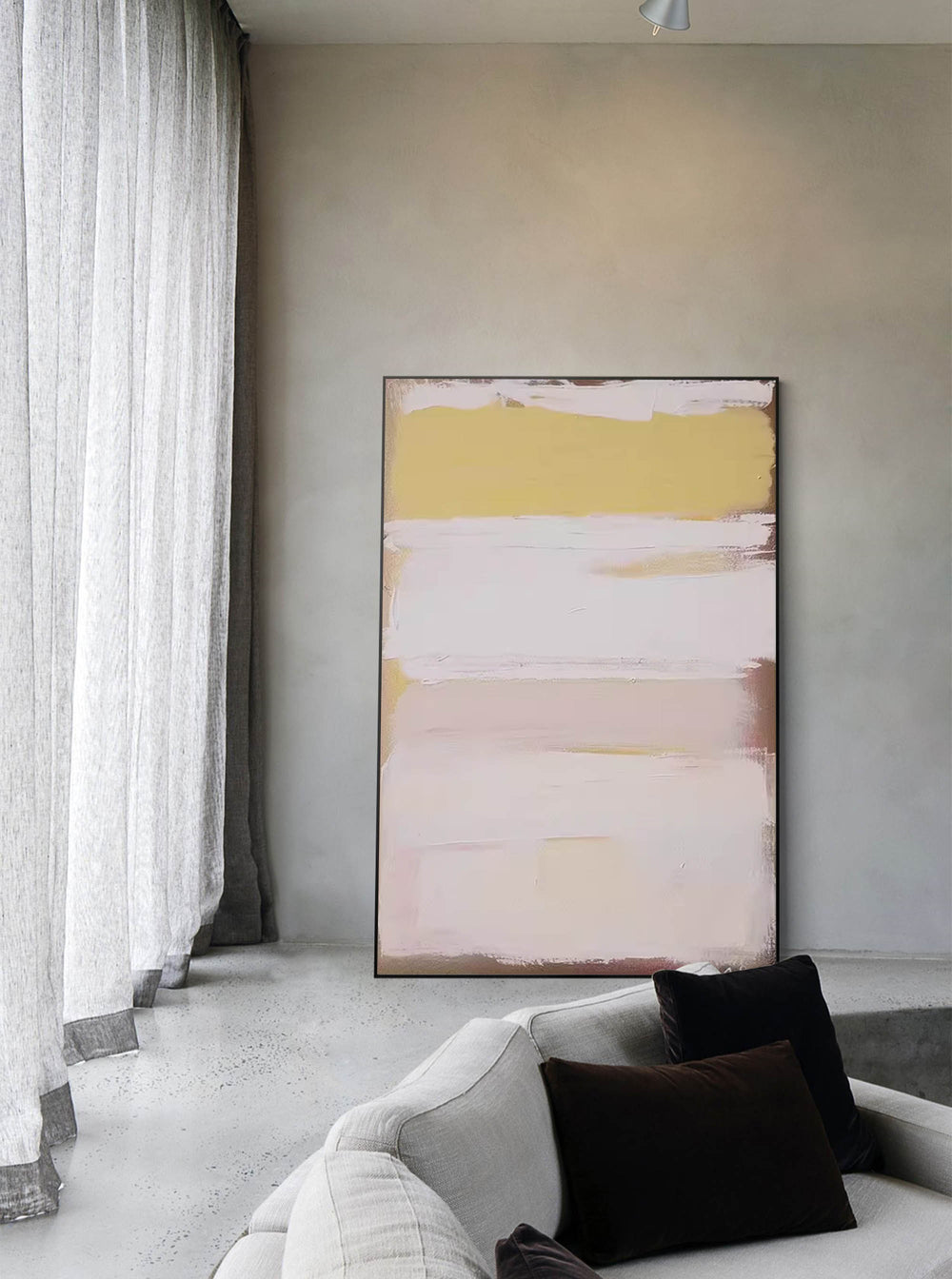 Large Minimalist Yellow White Painting Wall Art Abstract Texture Painting Yellow Minimalist Canvas Art