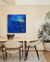 Large Bright Blue Acrylic Painting Original Abstract Oil Painting Modern Wall Art For Living Room