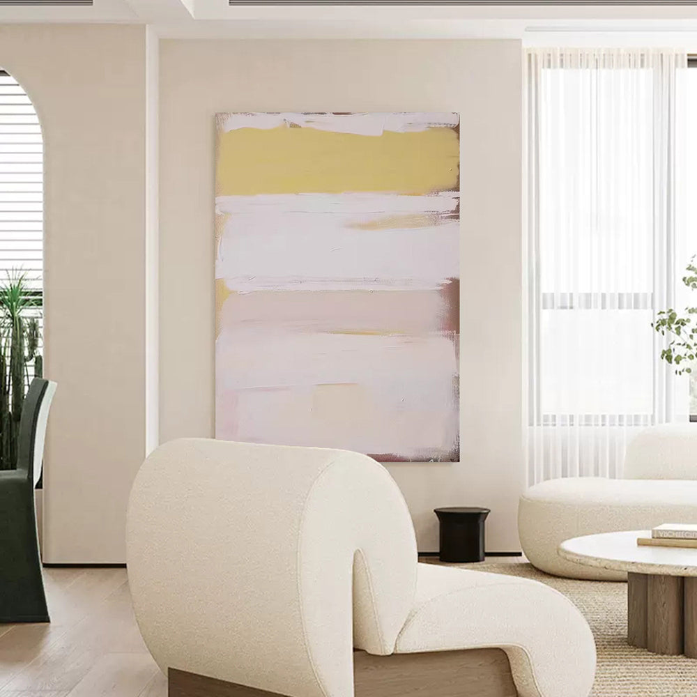 Large Minimalist Yellow White Painting Wall Art Abstract Texture Painting Yellow Minimalist Canvas Art