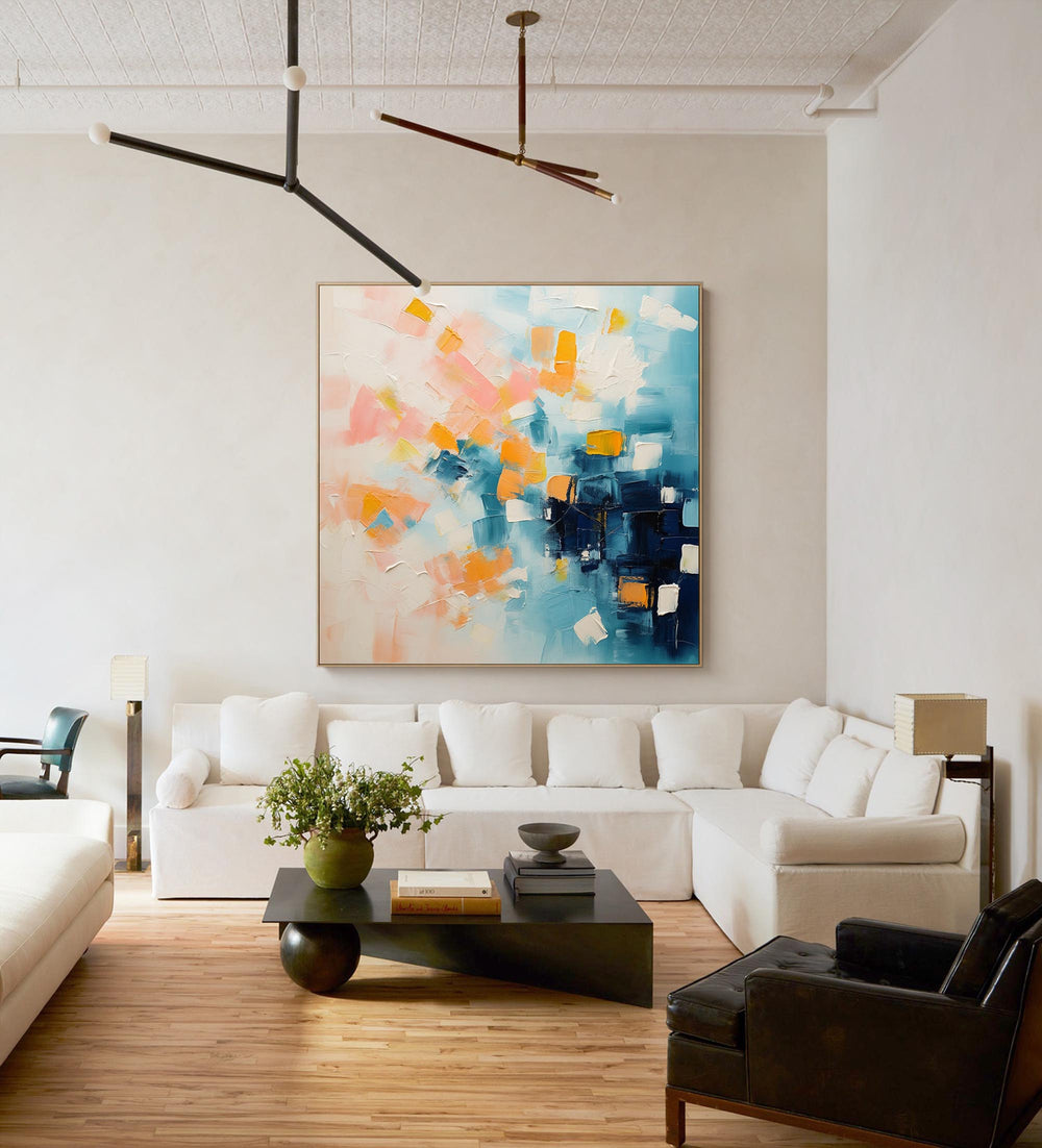 Modern Wall Art Large Abstract Oil Painting On Canvas Original Blue And Yellow Acrylic Painting Home Decor