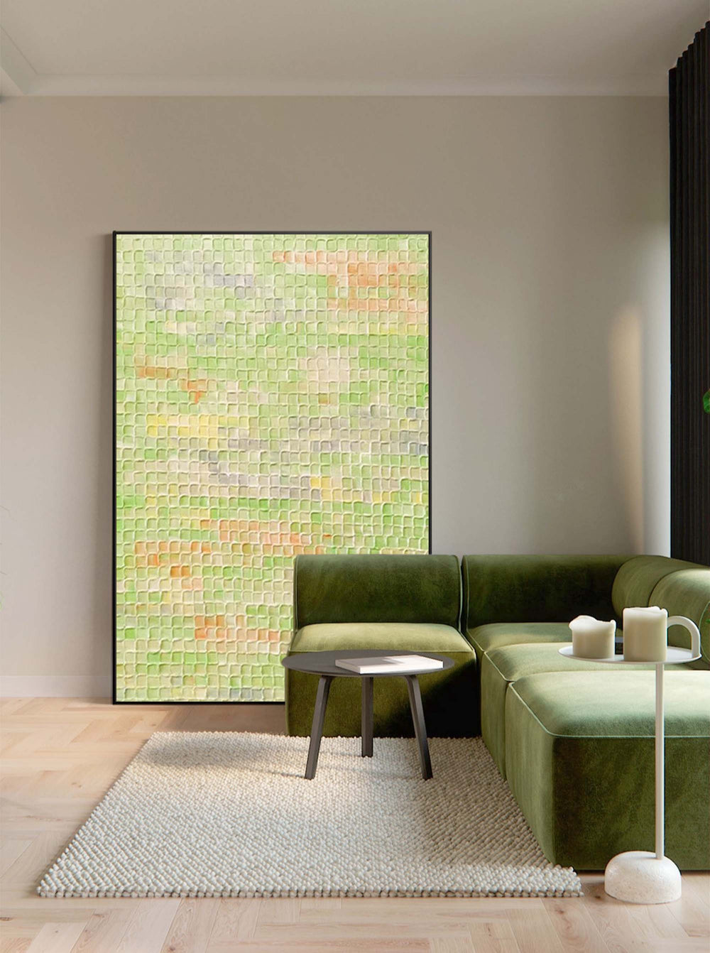 Yellow And Green Abstract Oil Painting on Canvas Modern Texture Wall Art Large Colorful Original Knife Painting Home Decor