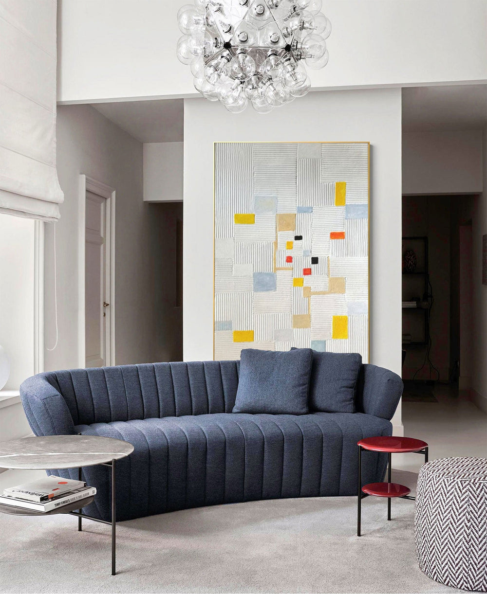 Original Abstract Oil Painting On Canvas Large Texture Geometric Composition Artwork Framed Living Room Decor