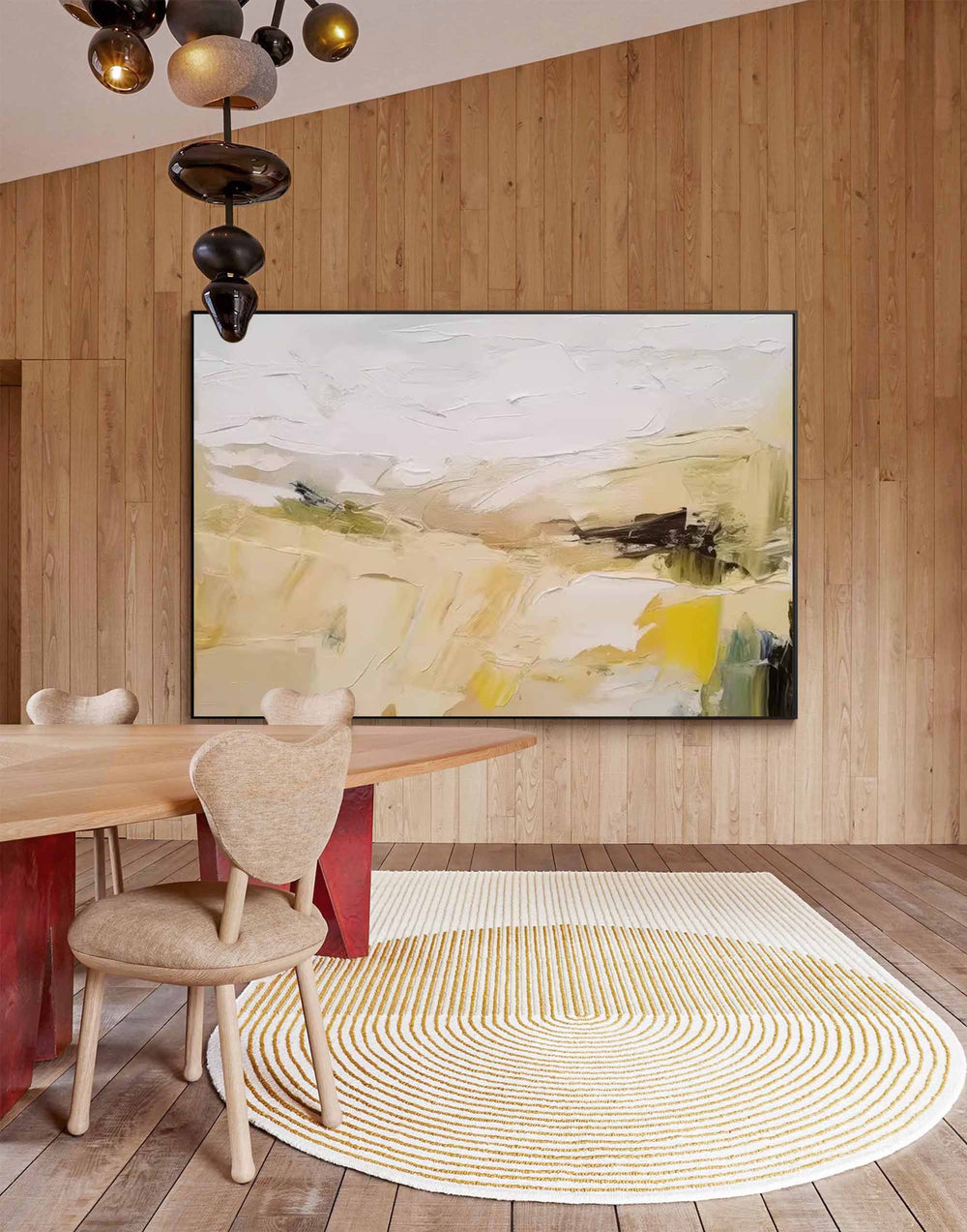 Large Abstract Landscape Oil Painting On Canvas Original Minimalist Yellow Wall Art Modern Nature Art for Living Room